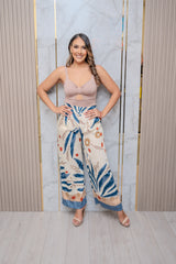 Blue Printed Wide Leg Pants