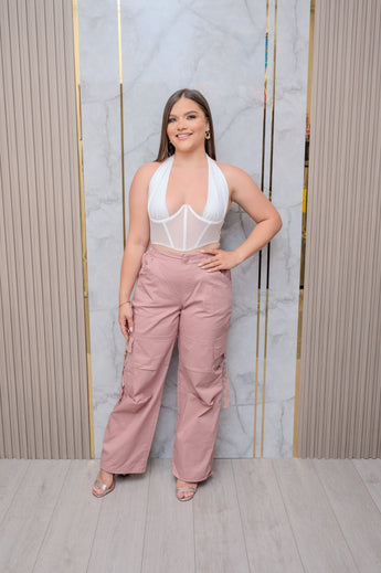 White Halter Mesh Crop Top