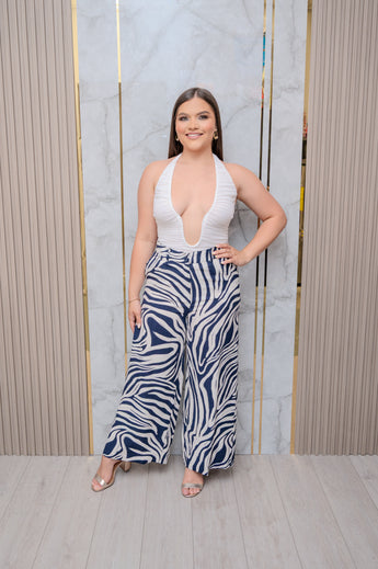 Navy Zebra Wide Leg Pants