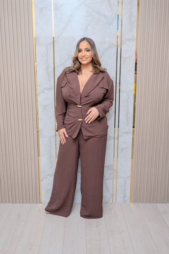 Chocolate Blouse and Pant Set