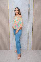 Green Floral Off Shoulder Top