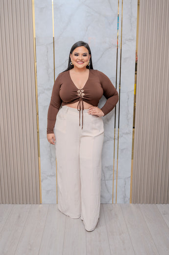 Brown Front Laces Top