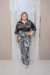 Black Satin Button Down Blouse