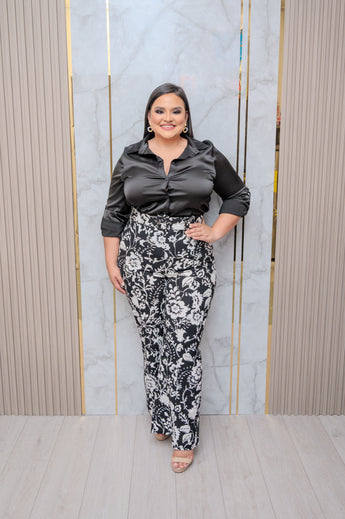 Black Satin Button Down Blouse
