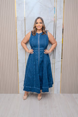Denim Wash Front Zipper Dress