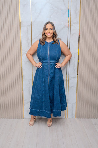Denim Wash Front Zipper Dress