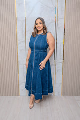 Denim Wash Front Zipper Dress