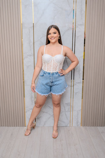 White Lace and Pearl Bustier
