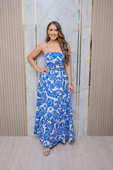 Ivory Blue Floral Maxi Dress