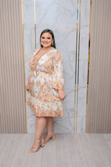 Taupe Printed Bell Sleeve Dress