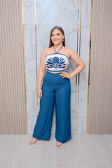 Navy Printed Top and Pant Set