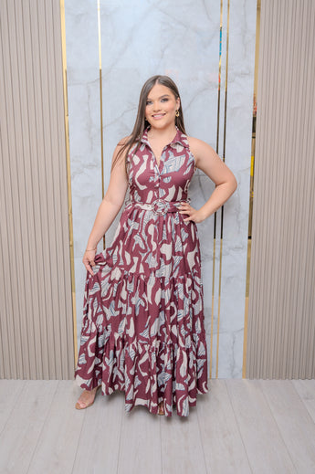 Burgundy Halter Neck Maxi Dress