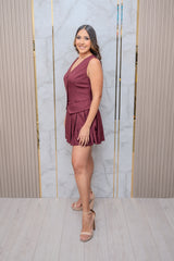 Wine Box Pleat Vest Dress