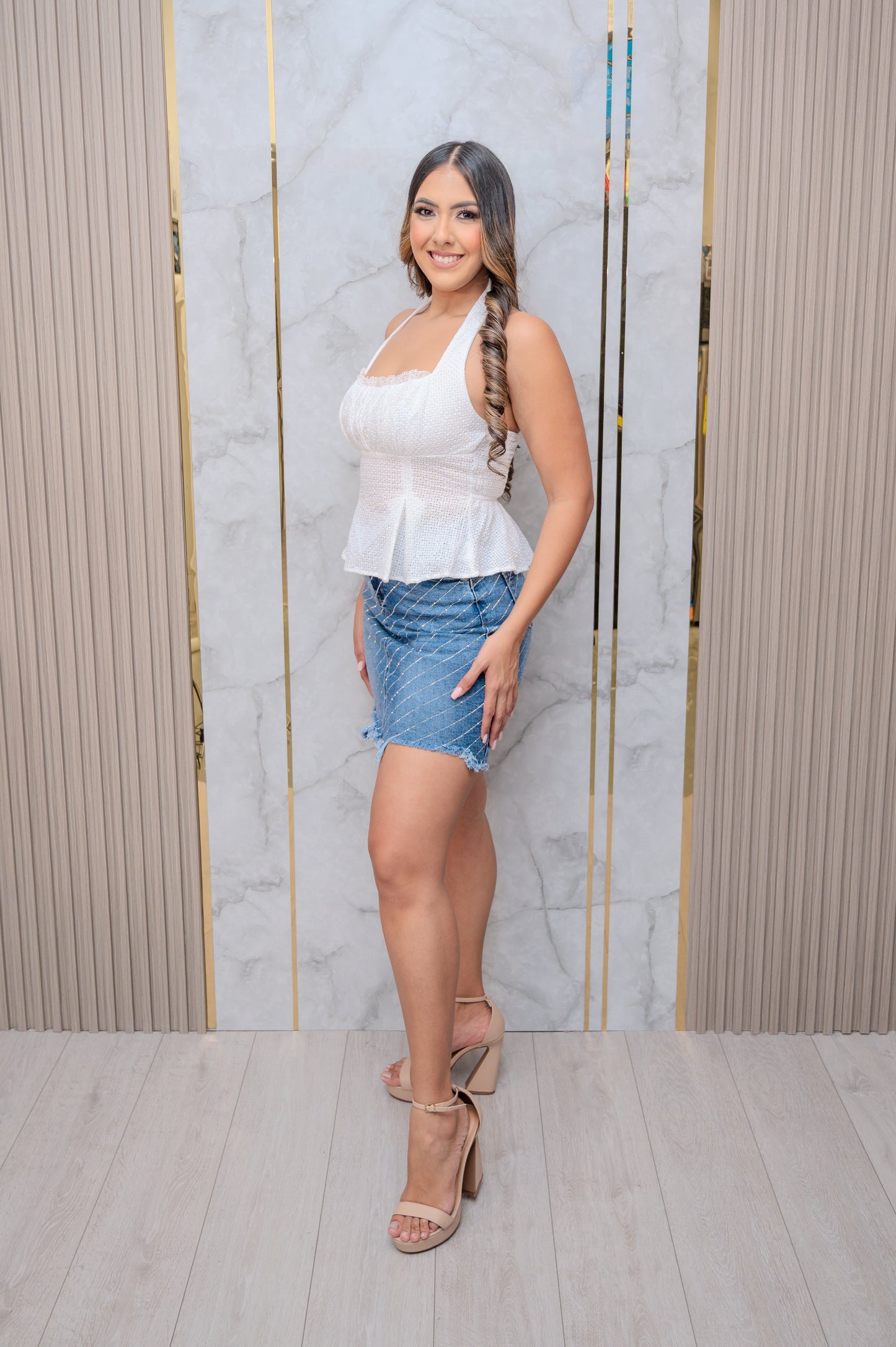 Denim Skirt with Stones