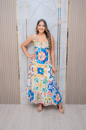 Red Multi Color Maxi Dress