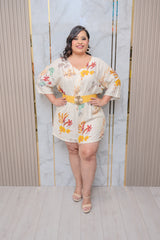 Apricot Tropical Print Romper