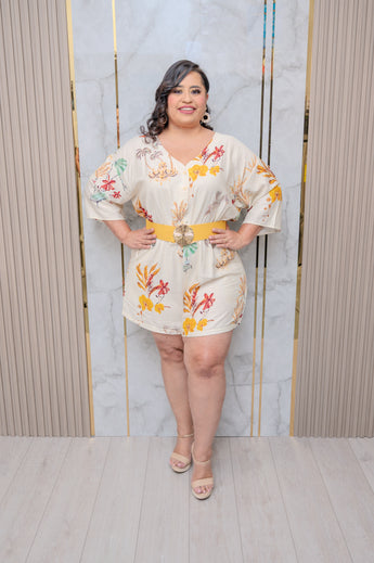 Apricot Tropical Print Romper