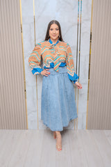 Turquoise Printed Long Sleeve Top