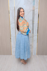 Turquoise Printed Long Sleeve Top