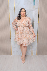 Taupe Chiffon Balloon Sleeve Dress