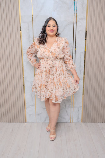 Taupe Chiffon Balloon Sleeve Dress