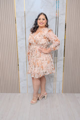 Taupe Chiffon Balloon Sleeve Dress