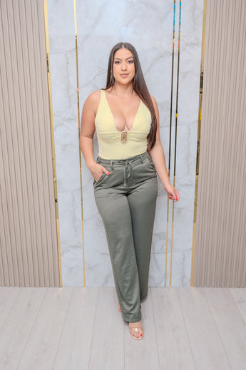 Green Front Tie Pants