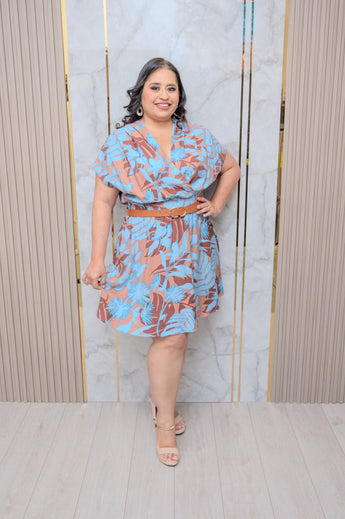 Brown/Blue Smocked Waist Dress