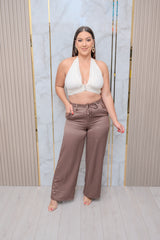 Coffee Front Tie Pants