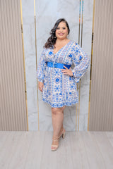 Blue Printed Shift Dress
