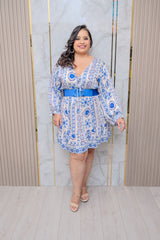 Blue Printed Shift Dress