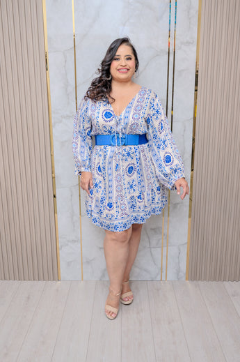 Blue Printed Shift Dress