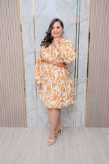 Orange Tiered Printed Shirt Dress