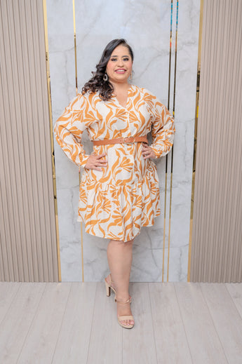 Orange Tiered Printed Shirt Dress