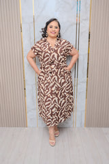 Cafe Abstract Print Belted Midi Dress