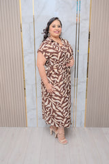Cafe Abstract Print Belted Midi Dress
