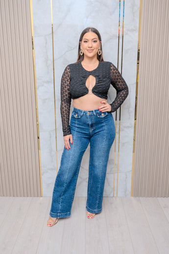Black Texture Mesh Top