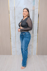 Black Texture Mesh Top