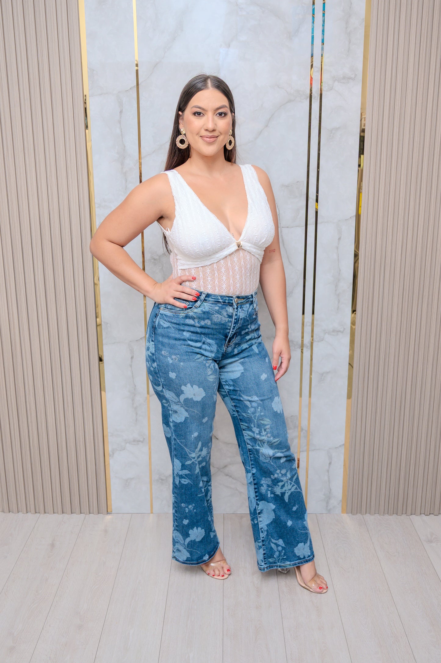 Floral Print Bootcut Denim