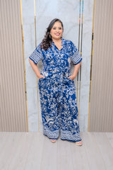 Navy Floral Tie Waist Wide Leg Jumper
