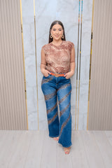 Wide Leg Jeans with Leopard Print