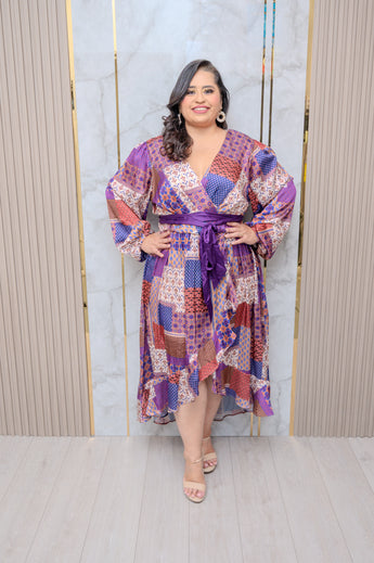 Purple Printed High Low Dress