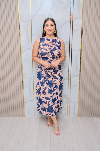 Nude/Navy Floral Maxi Dress