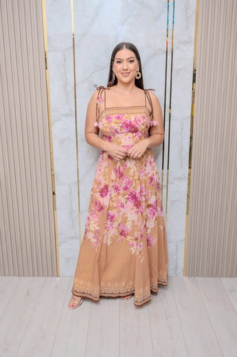 Camel Floral Maxi Dress