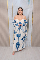 Ivory Floral Bell Sleeve Maxi Dress