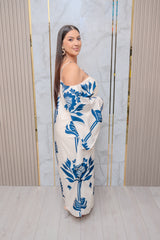 Ivory Floral Bell Sleeve Maxi Dress
