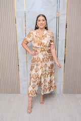 Camel Printed Button Down Dress