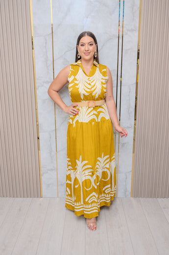 Mustard Belted Maxi Dress