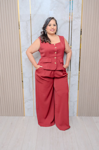 Burgundy Vest and Pant Set