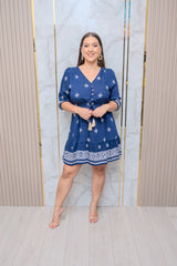 Navy Printed Fit & Flare Dress